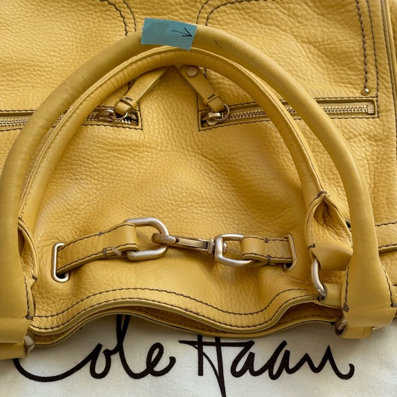 Cole Haan handbag purse yellow w gold detailing soft pebbled leather - Picture 12 of 15